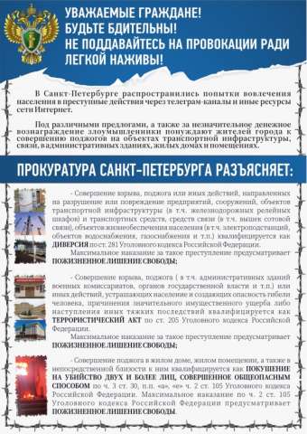 В Санкт-Петербурге распространились попытки вовлечения населения в преступные действия через телеграм-каналы и иные ресурсы сети Интернет