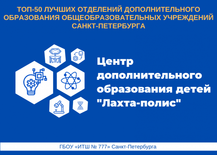 ЦДОД «Лахта-полис» ИТШ № 777 стал участником Городского смотра-конкурса «Топ-50 лучших отделений дополнительного образования общеобразовательных учреждений Санкт-Петербурга»